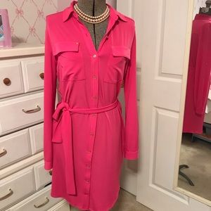 Calvin Klein knit shirt dress in magenta
